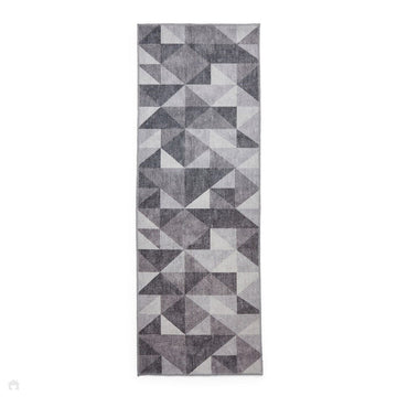Washable Coral H1057 Modern Geometric Lightweight Printed Polyester Flatweave Grey Runner-Think Rugs-Rug Love - The Most Loved Rug Store